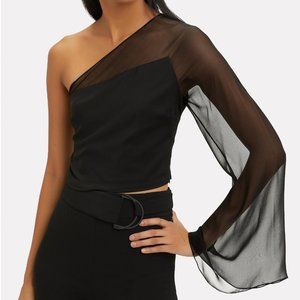 NWT Cushnie One Shoulder Tulle Chiffon Top